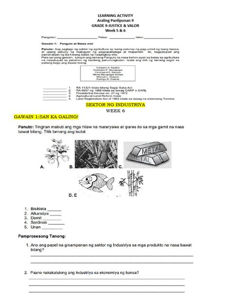 AP 9 ACTIVITY SHEET Sa Sektor NG Indusriya .